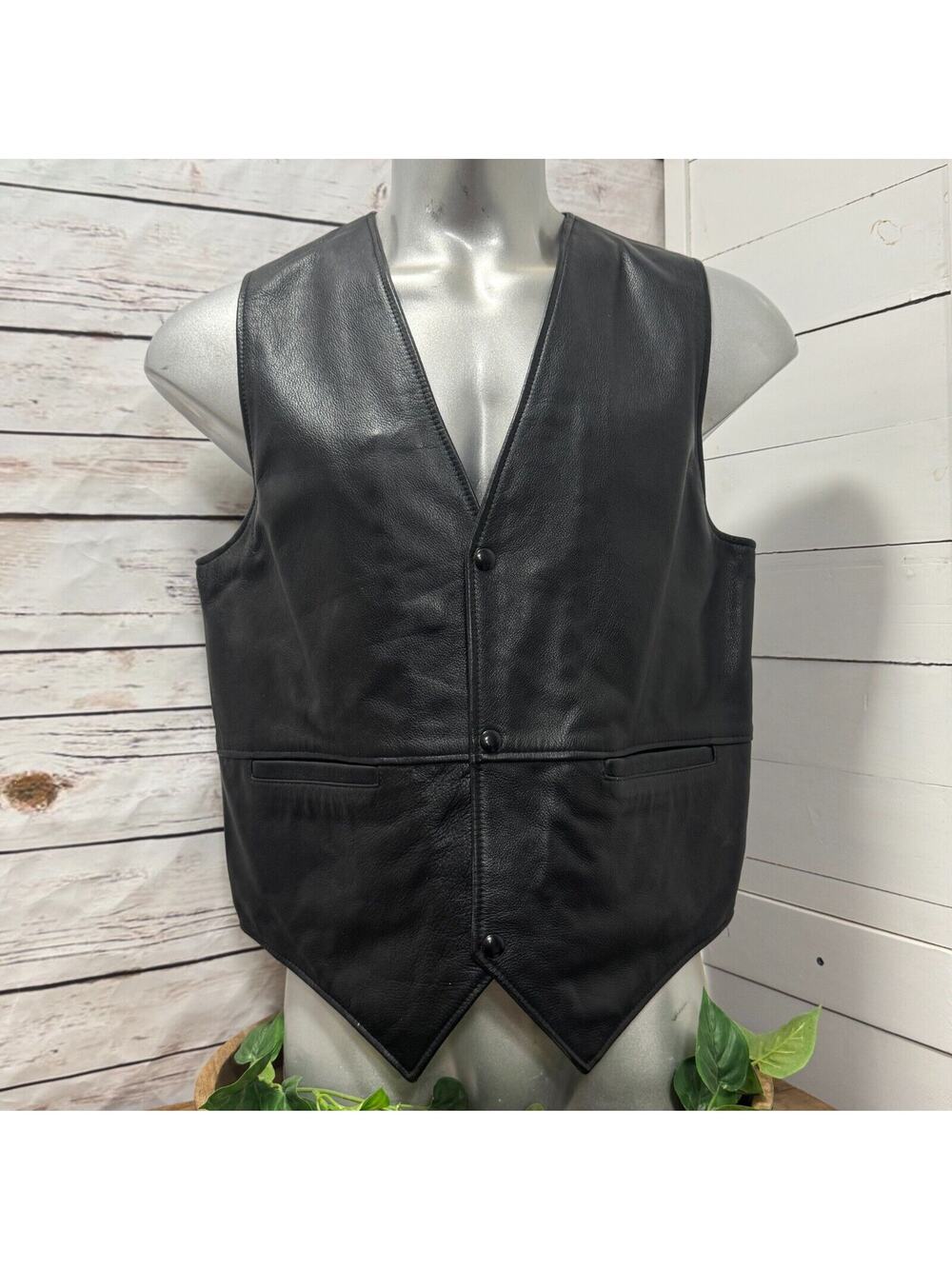 46 Coronado Concealed Carry Snap Black Leather Vest Motorcycle Biker Conceal